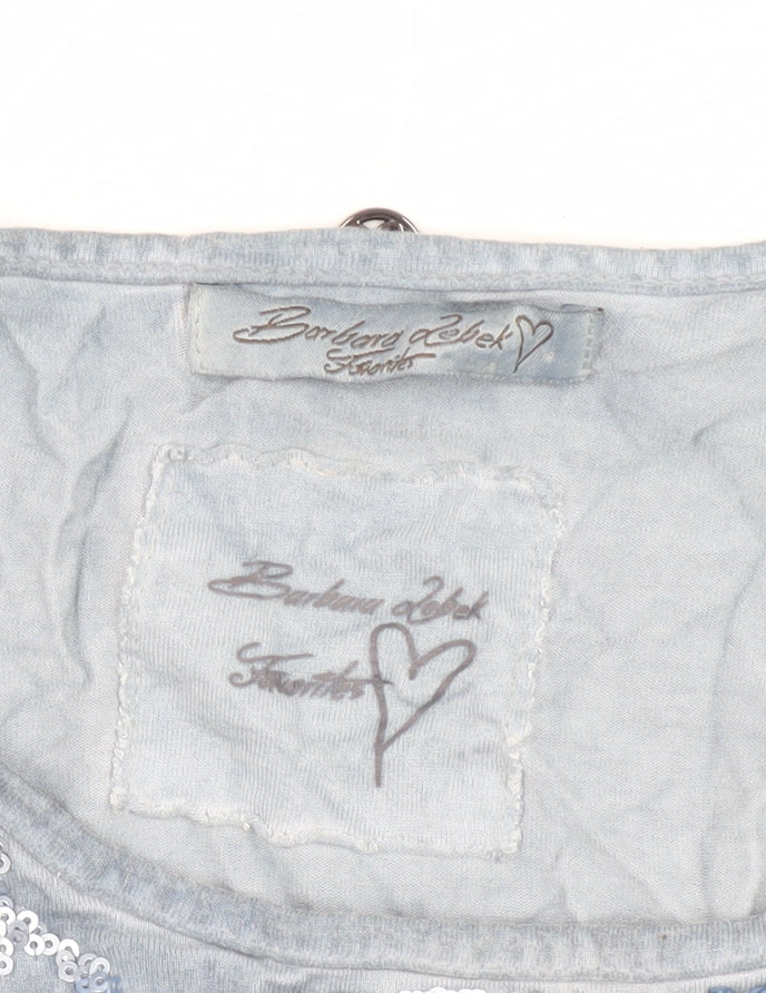 Barbara Lebek Women's Blue Sequin T-Shirt Size 14