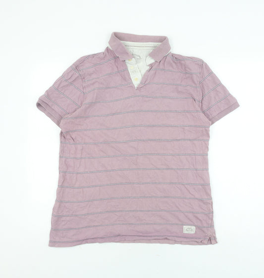 White Stuff Men's Purple Striped Polo Shirt L