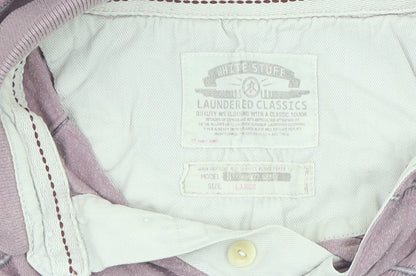 White Stuff Men's Purple Striped Polo Shirt L