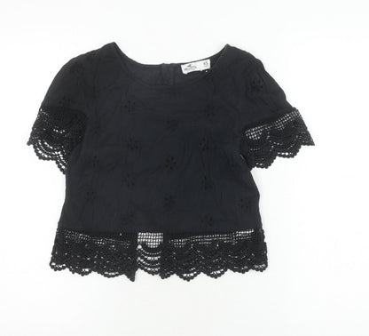 Hollister Women's Black Lace Cropped Blouse XS