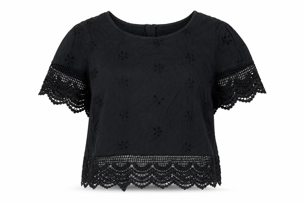 Hollister Women's Black Lace Cropped Blouse XS
