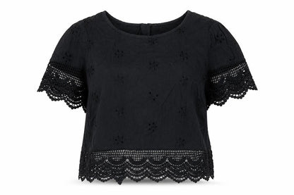 Hollister Women's Black Lace Cropped Blouse XS