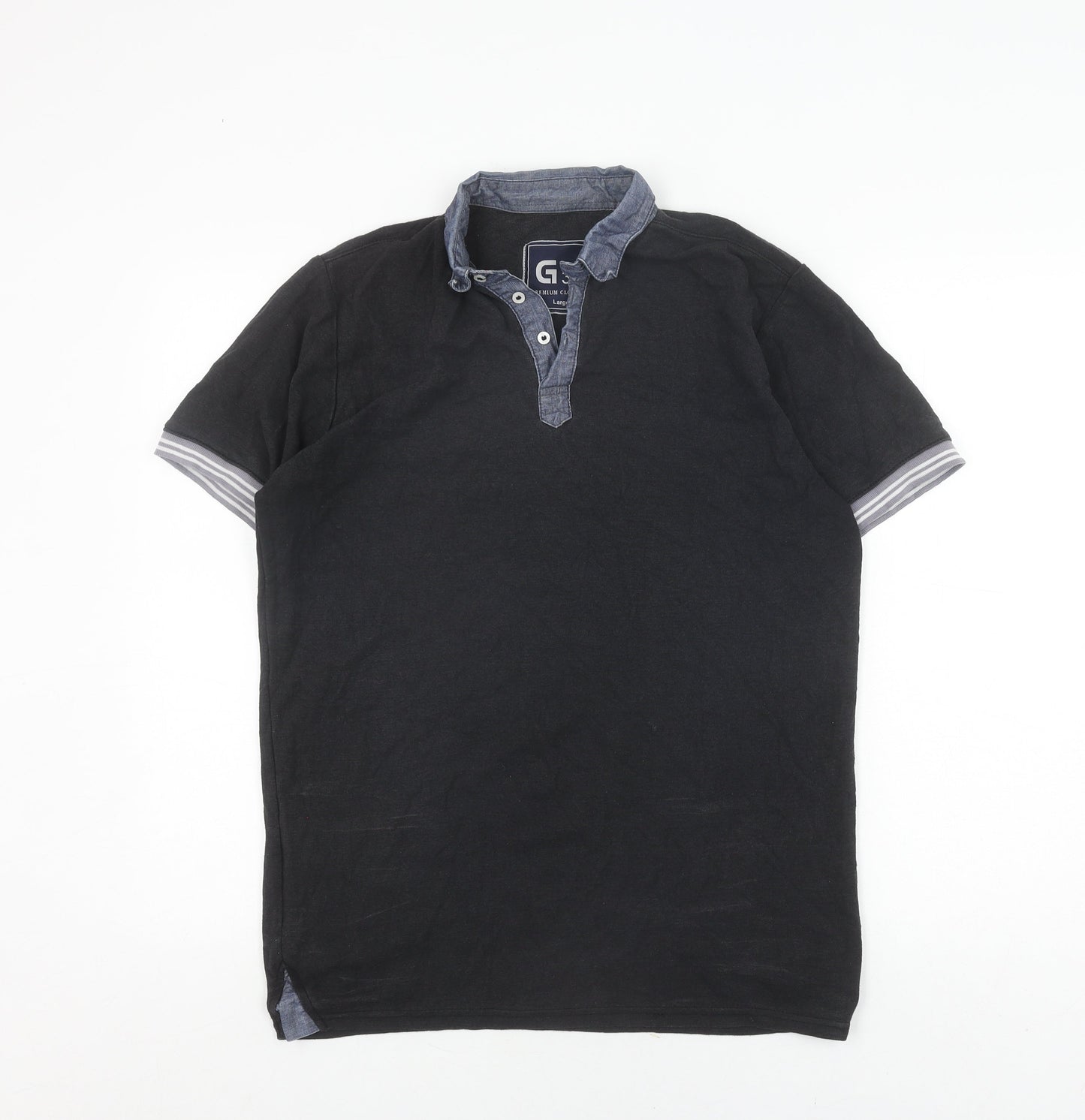 G33 Men's Black Polo L Short Sleeve Button Top