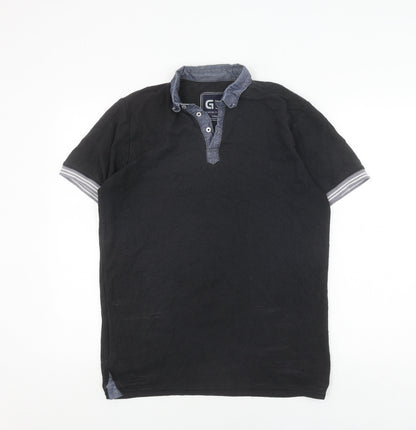 G33 Men's Black Polo L Short Sleeve Button Top