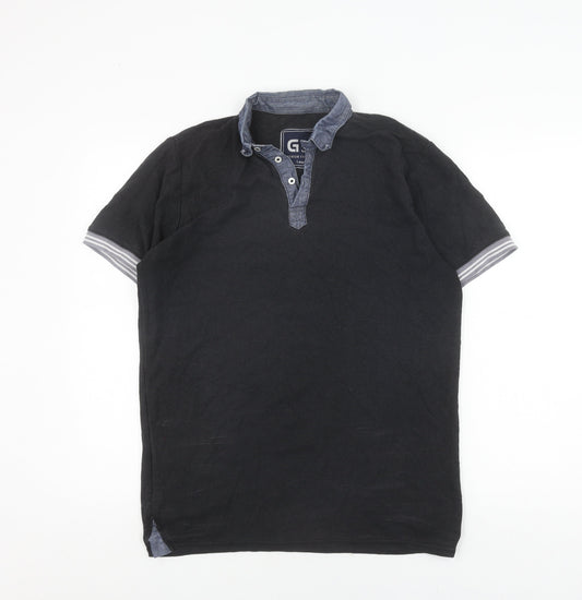 G33 Men's Black Polo L Short Sleeve Button Top