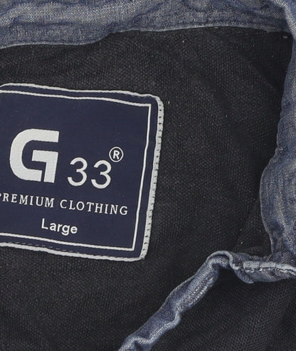 G33 Men's Black Polo L Short Sleeve Button Top