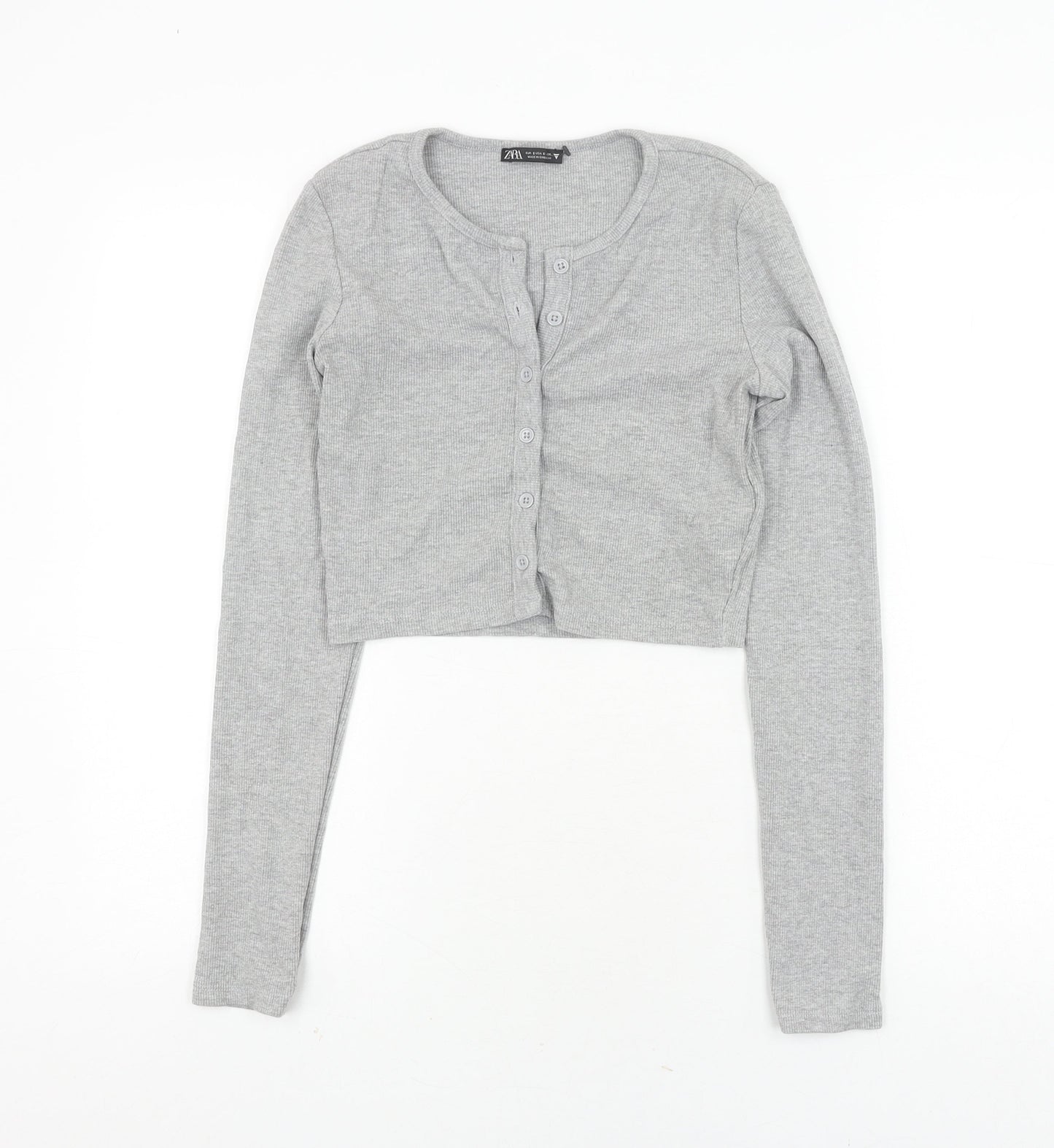 Womens UK Size 26 Zara Grey Cropped Button-Up