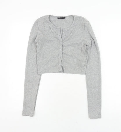 Womens UK Size 26 Zara Grey Cropped Button-Up
