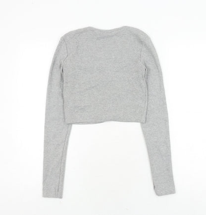 Womens UK Size 26 Zara Grey Cropped Button-Up
