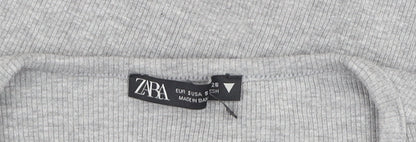 Womens UK Size 26 Zara Grey Cropped Button-Up