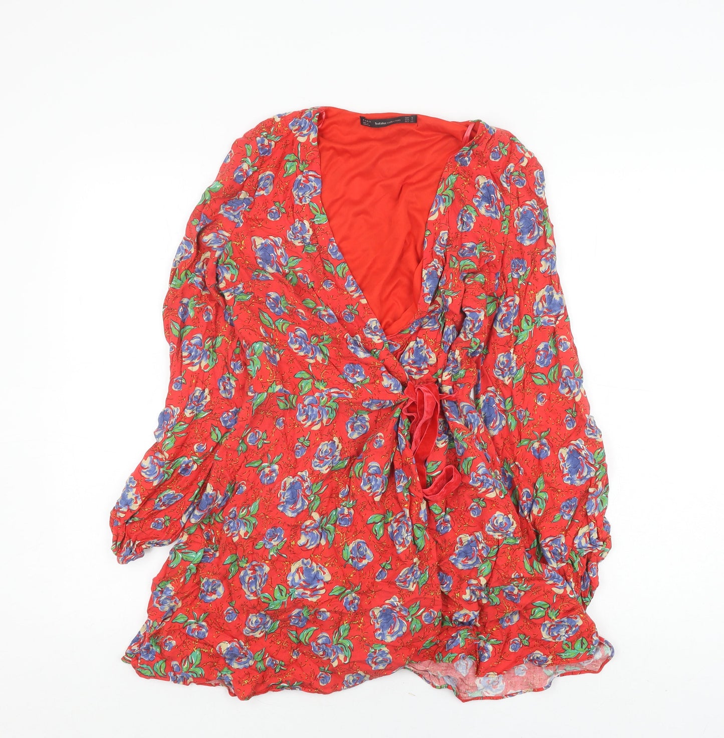 Trafaluc Red Floral Short Wrap Dress Size 8