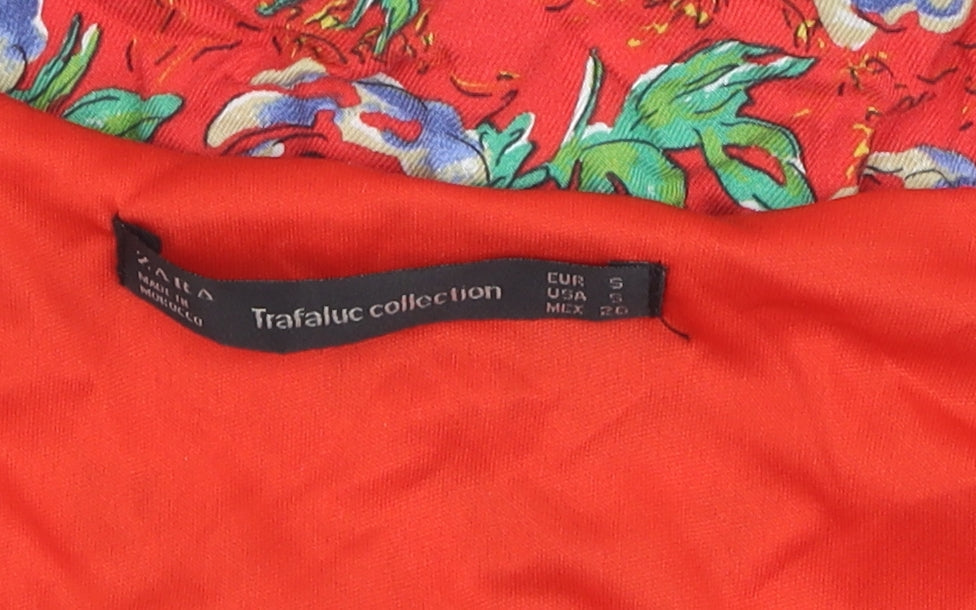 Trafaluc Red Floral Short Wrap Dress Size 8