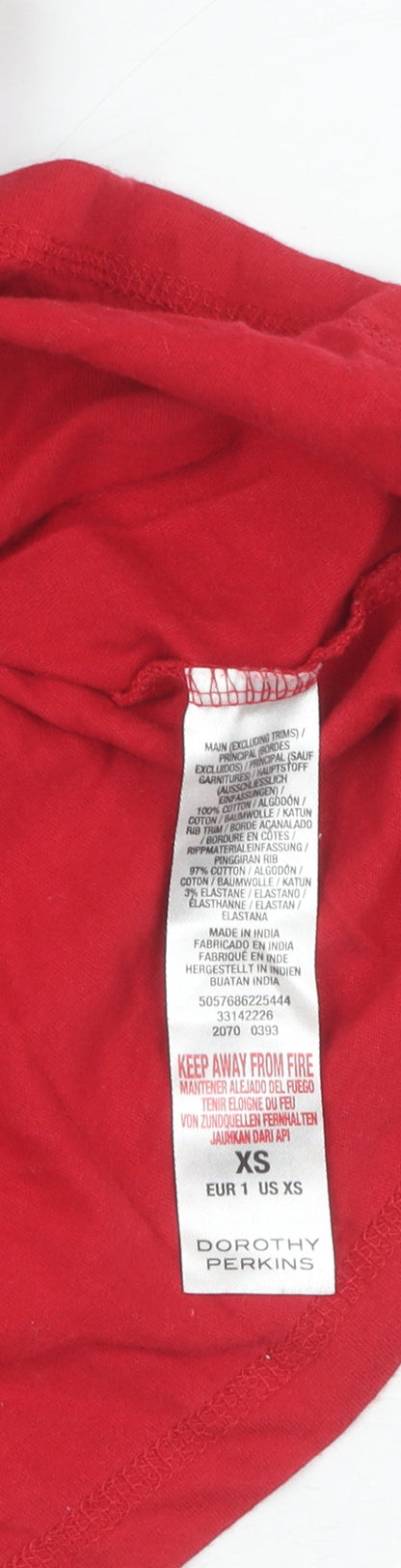 Womens UK Size XS Dorothy Perkins Red Basic T-Shirt