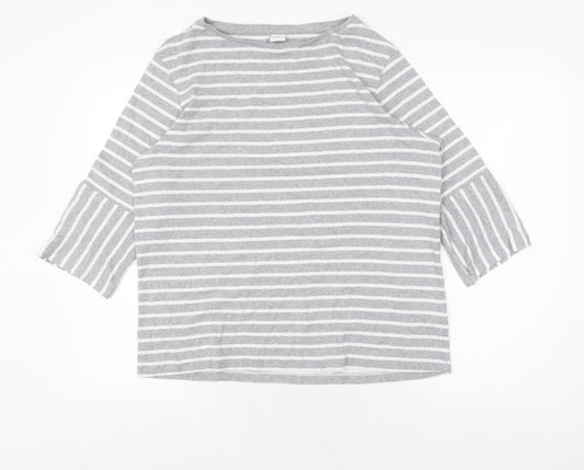 Cotton Traders Women's Grey Striped Pullover Jumper Size 16