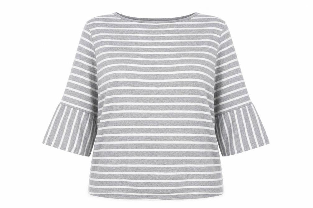 Cotton Traders Women's Grey Striped Pullover Jumper Size 16