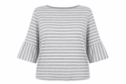 Cotton Traders Women's Grey Striped Pullover Jumper Size 16