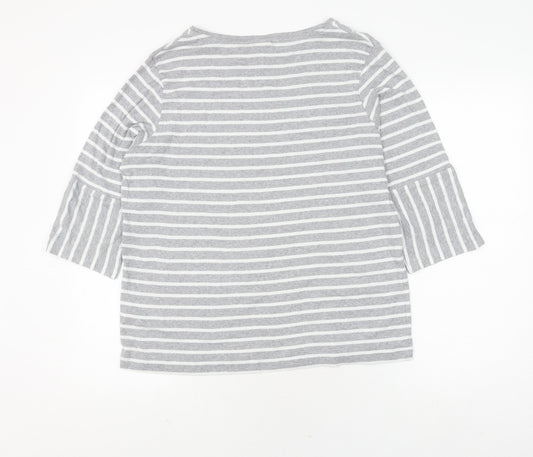 Cotton Traders Women's Grey Striped Pullover Jumper Size 16