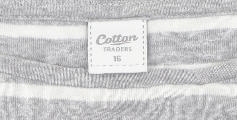 Cotton Traders Women's Grey Striped Pullover Jumper Size 16