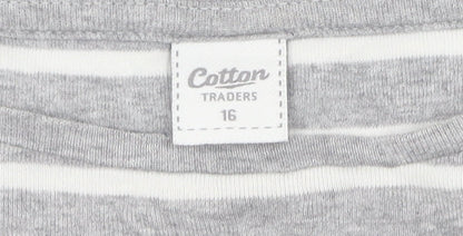 Cotton Traders Women's Grey Striped Pullover Jumper Size 16