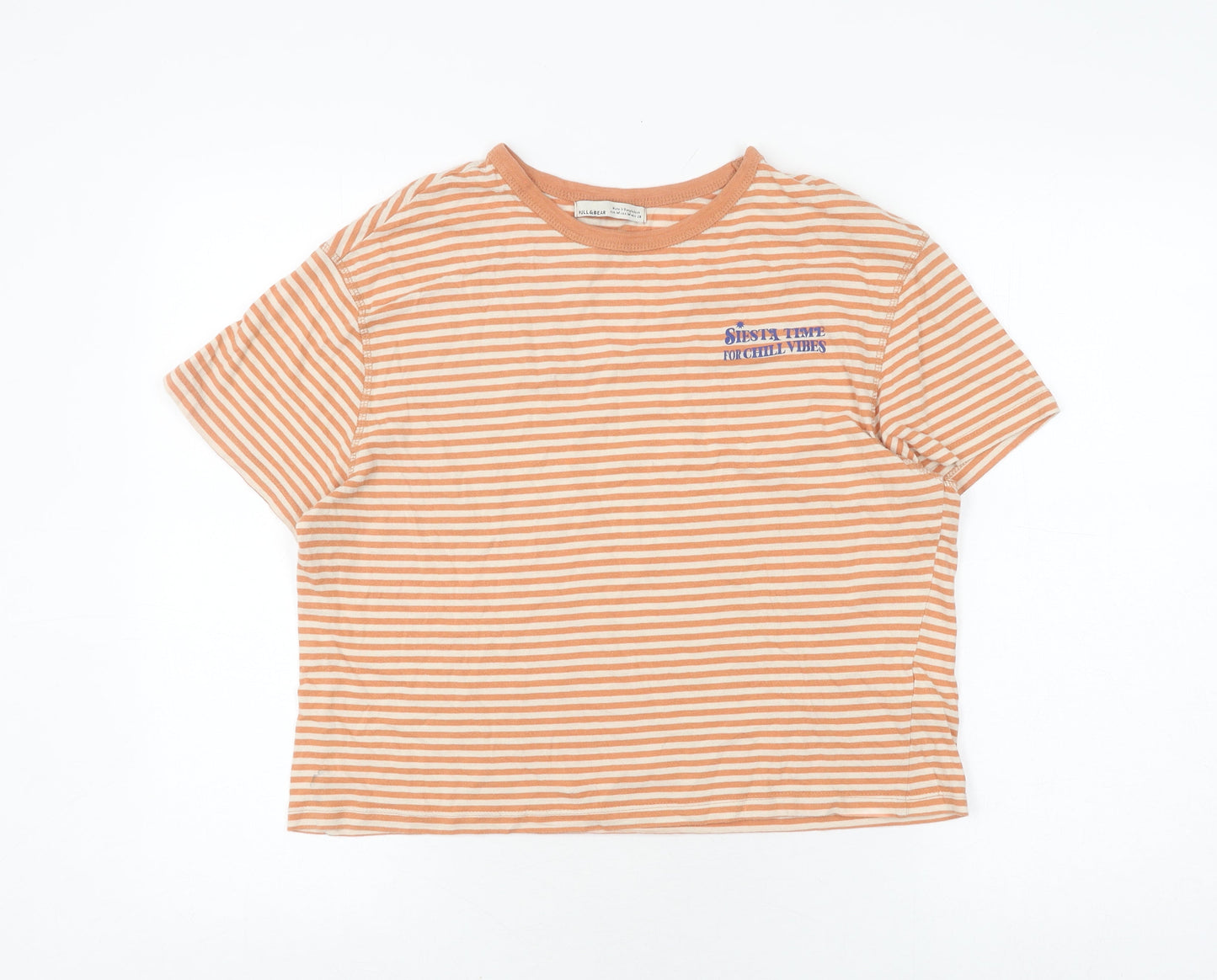 Unisex Adults UK Size M Pull & Bear Orange Cropped T-Shirt