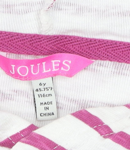 Joules Girls Pink Stripe Hoodie, Age 6, Long Sleeve Pullover