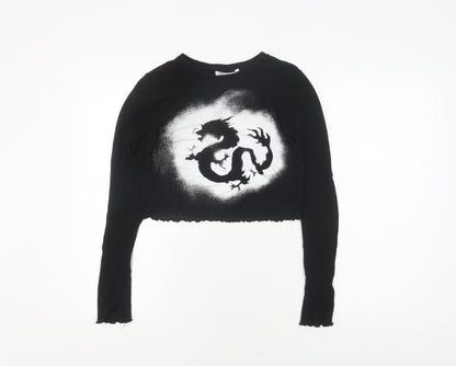 Womens UK Size 12 Weekday Black Cropped T-Shirt