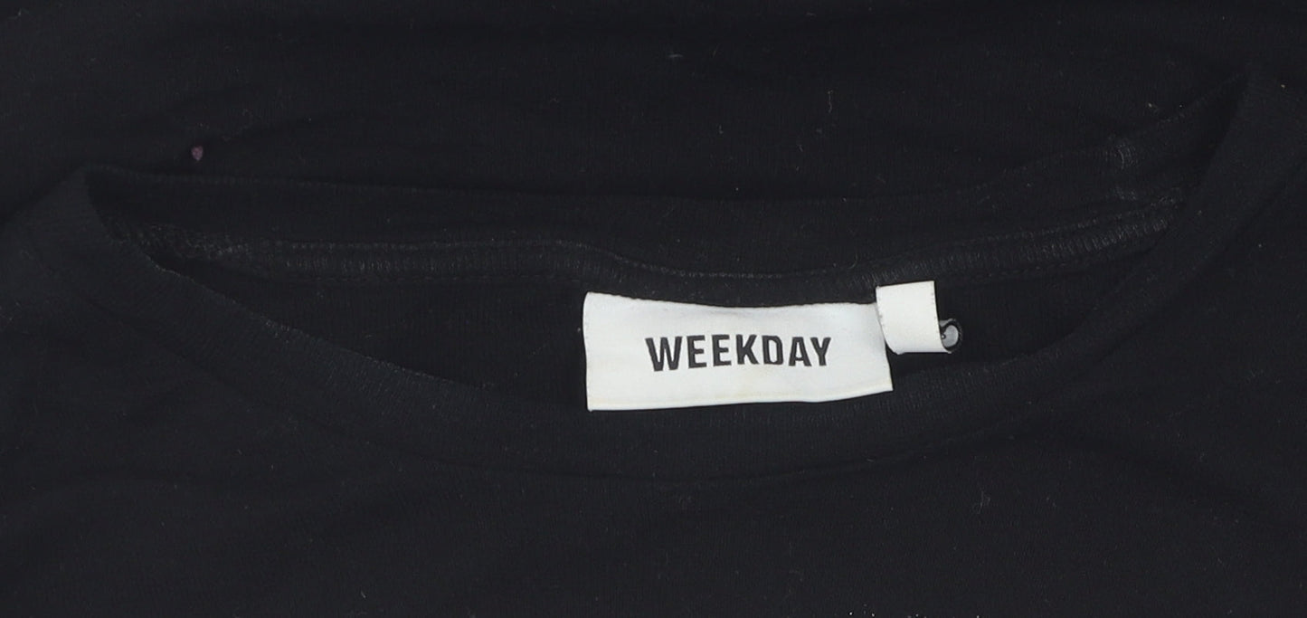 Womens UK Size 12 Weekday Black Cropped T-Shirt