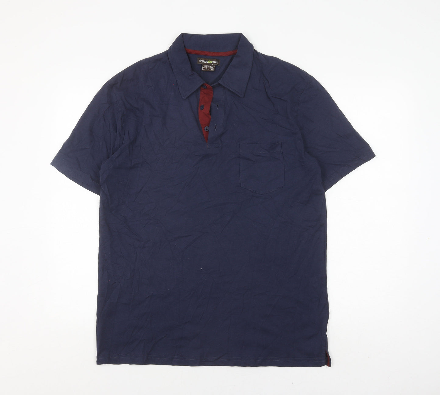 Atlas For Men Blue Polo Shirt Men L Casual Cotton