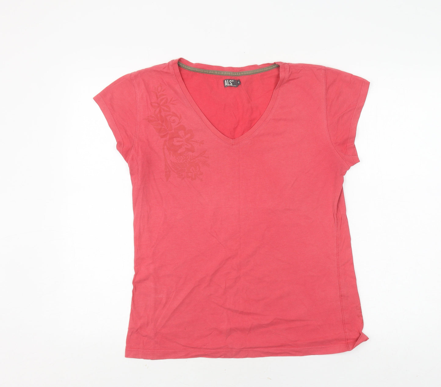 ALS Women's Red V-Neck Cotton T-Shirt Size 14