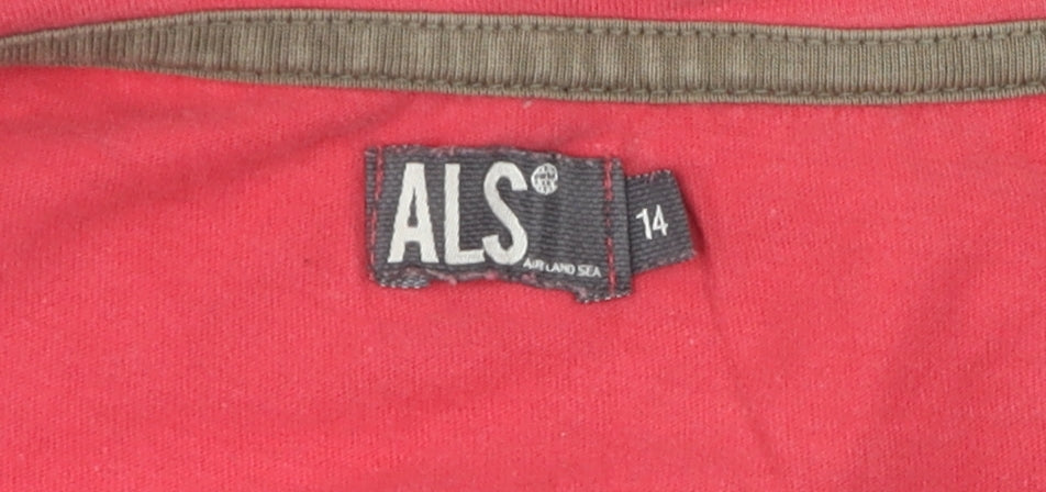 ALS Women's Red V-Neck Cotton T-Shirt Size 14
