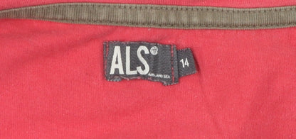ALS Women's Red V-Neck Cotton T-Shirt Size 14