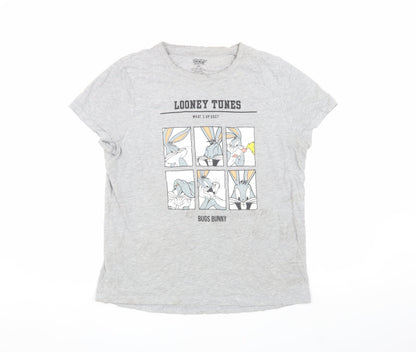 Unisex Adults UK Size M Looney Tunes Grey Basic T-Shirt