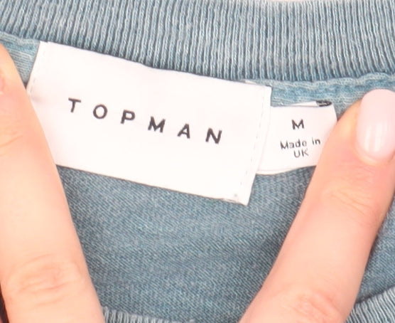 Topman Men's Blue Medium Cotton Crew Neck T-Shirt