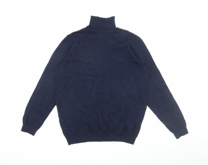 Pull&Bear Men's Blue High Neck Pullover Jumper Size 12
