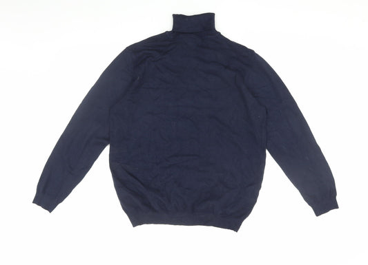 Pull&Bear Men's Blue High Neck Pullover Jumper Size 12