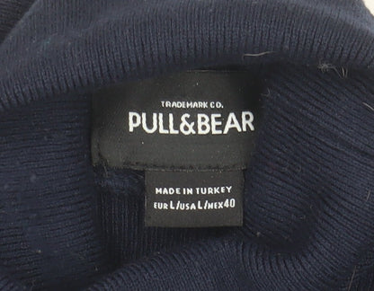 Pull&Bear Men's Blue High Neck Pullover Jumper Size 12