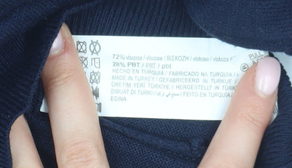 Pull&Bear Men's Blue High Neck Pullover Jumper Size 12