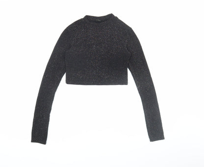 Womens UK Size M Urban Outfitters Black Cropped Blouse