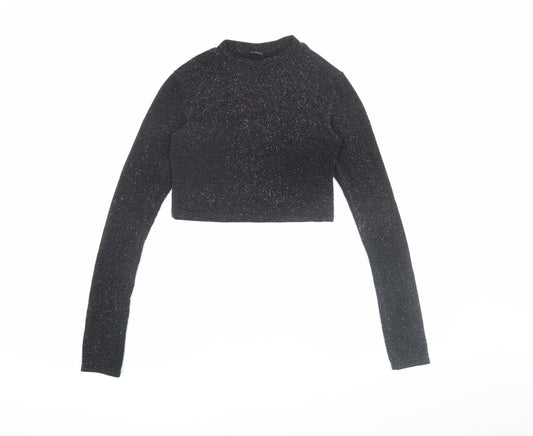 Womens UK Size M Urban Outfitters Black Cropped Blouse