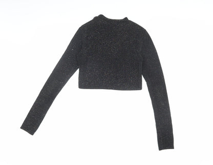Womens UK Size M Urban Outfitters Black Cropped Blouse