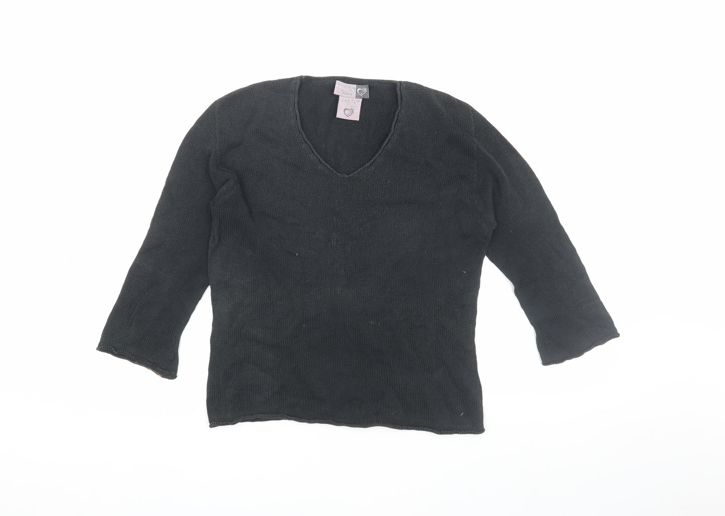 ONYX Jeans Women's Black Cotton V-Neck T-Shirt, L