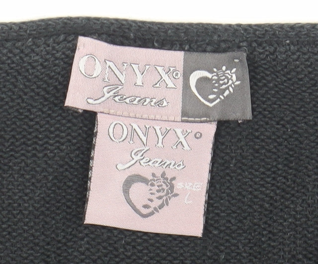 ONYX Jeans Women's Black Cotton V-Neck T-Shirt, L
