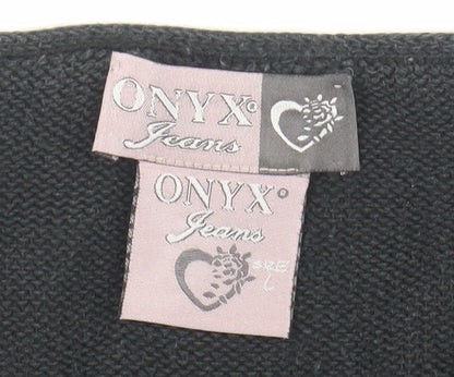 ONYX Jeans Women's Black Cotton V-Neck T-Shirt, L