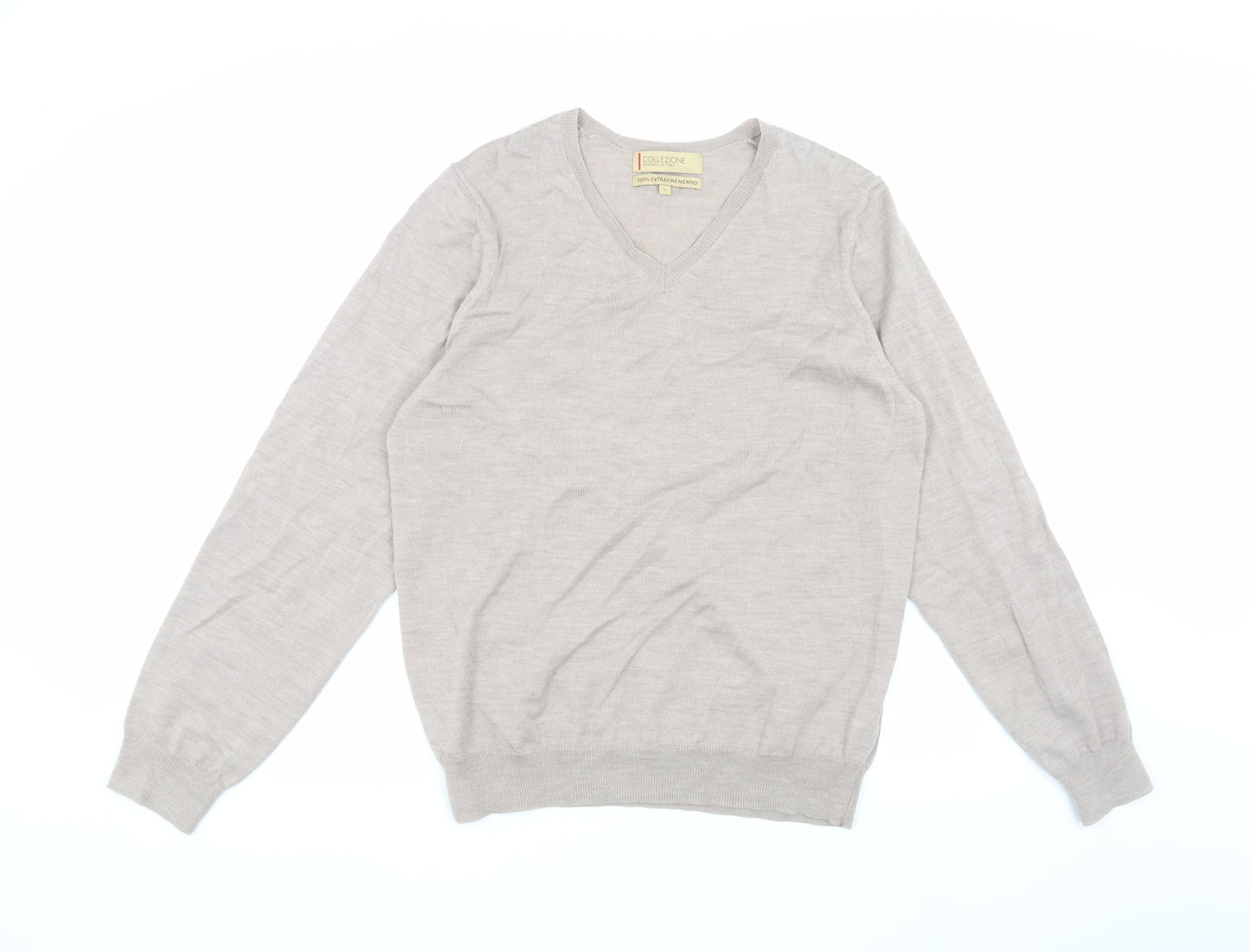 Marks and Spencer Men's Beige Wool V-Neck Pullover Jumper