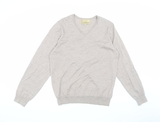 Marks and Spencer Men's Beige Wool V-Neck Pullover Jumper