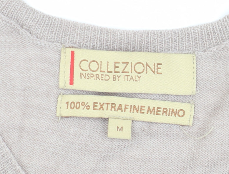 Marks and Spencer Men's Beige Wool V-Neck Pullover Jumper