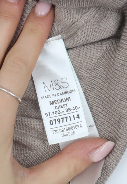 Marks and Spencer Men's Beige Wool V-Neck Pullover Jumper