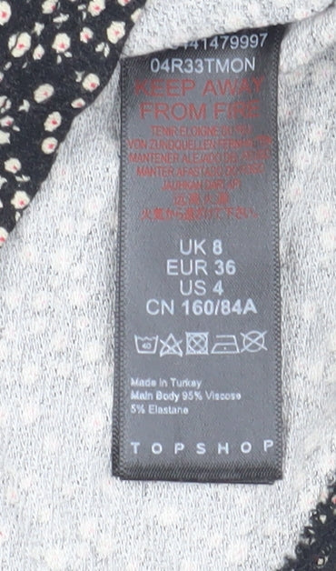 Womens UK Size 8 Topshop Black Cropped Blouse