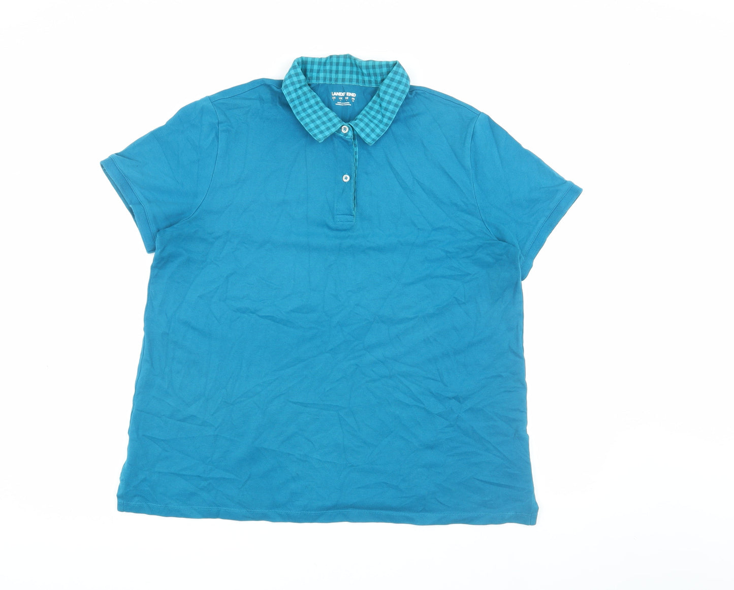 Lands' End Men’s Blue Polo Shirt, Size L, Short Sleeve