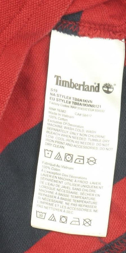 Timberland Men's Red Striped Polo Shirt M, Collared, Logo